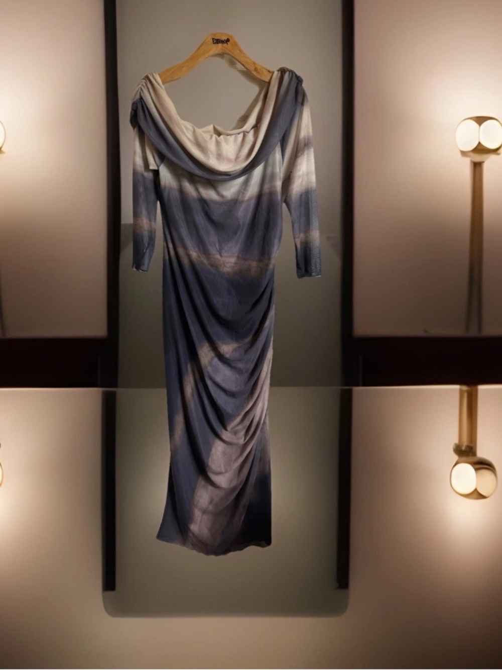 SHEIN Blue and Cream Tie-Dye Strapless Maxi Dress